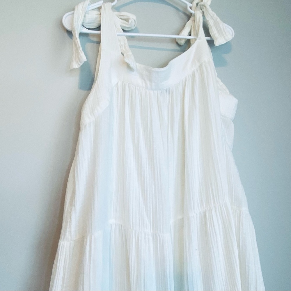 Madewell Cream Linen Maxi Dress with bow ties on shoulder - Picture 2 of 5